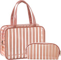 ZXZMZT Clear Toiletry Bag Handle Travel Makeup Organizer Bag，Thick PVC Zippered Carry Pouch Waterproof Wash Bag Shoulder Bag Beach Bag (Pink)