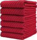 Premium Kitchen Towels (16”X 25”, 6 Pack) | Large Cotton Kitchen Hand Towels | Dish Towels | Diagonal Weave Design | 445 GSM Highly Absorbent Tea Towels Set with Hanging Loop | Red