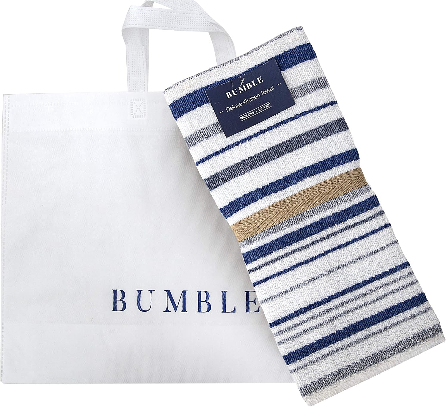 Pack of 8 Premium Kitchen Towels Set - Striped Waffle Yarn Dyed Kitchen Hand Towels - Large, 420 GSM, Ultra Absorbent - Dish Towels for Drying Dishes - Cotton Tea Towels - Blue