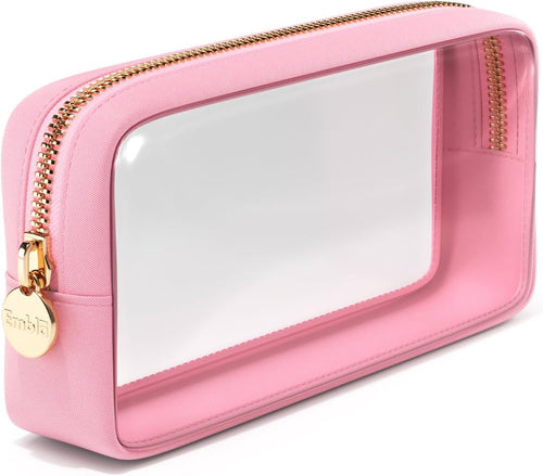 Clear Makeup Bag Zipper Pouch, Transparent Cosmetic Case Organizer, TSA Approved Travel Toiletry Case, Travel Accessories Essentials Makeup Tote for Women, Small Cute Make up Bag for Purse - Flamingo